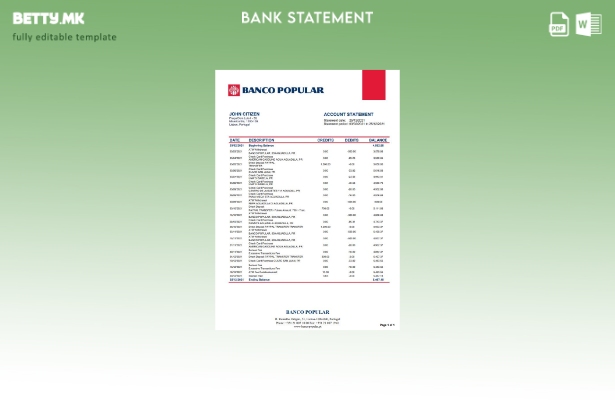 модерен стил Португалија Банко Популарен шаблон за зборови за извод од банка